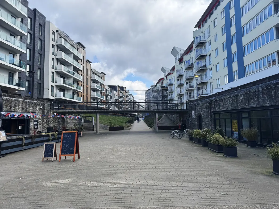 A new build waterfront apartment development of the style found at Portishead marina
