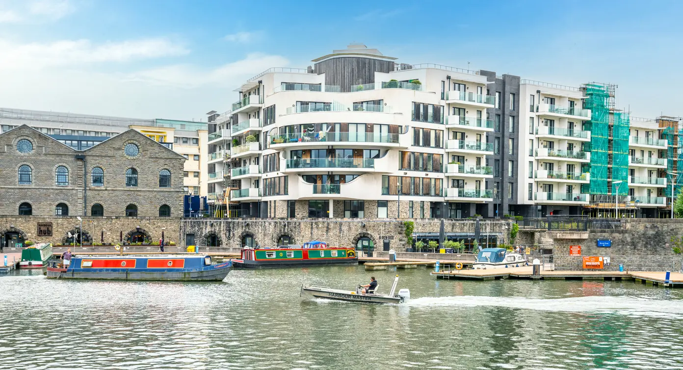 Waterfront apartments beside the canal on the Bristol harbourside, a prime short let location