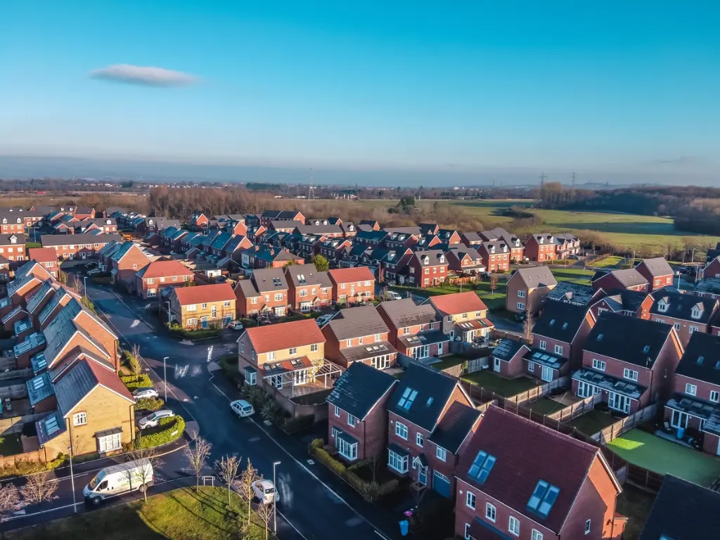 Aerial view of North Bristol residential development showing family homes and streets for property investment