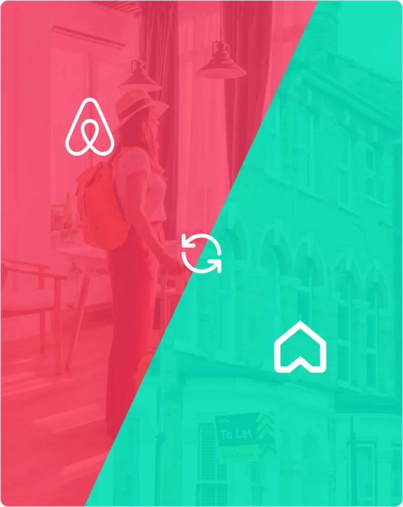 Split design showing transition from standard Airbnb hosting to TUA's upgraded property management service