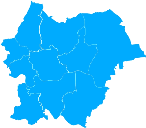 Blue UK region map with district borders