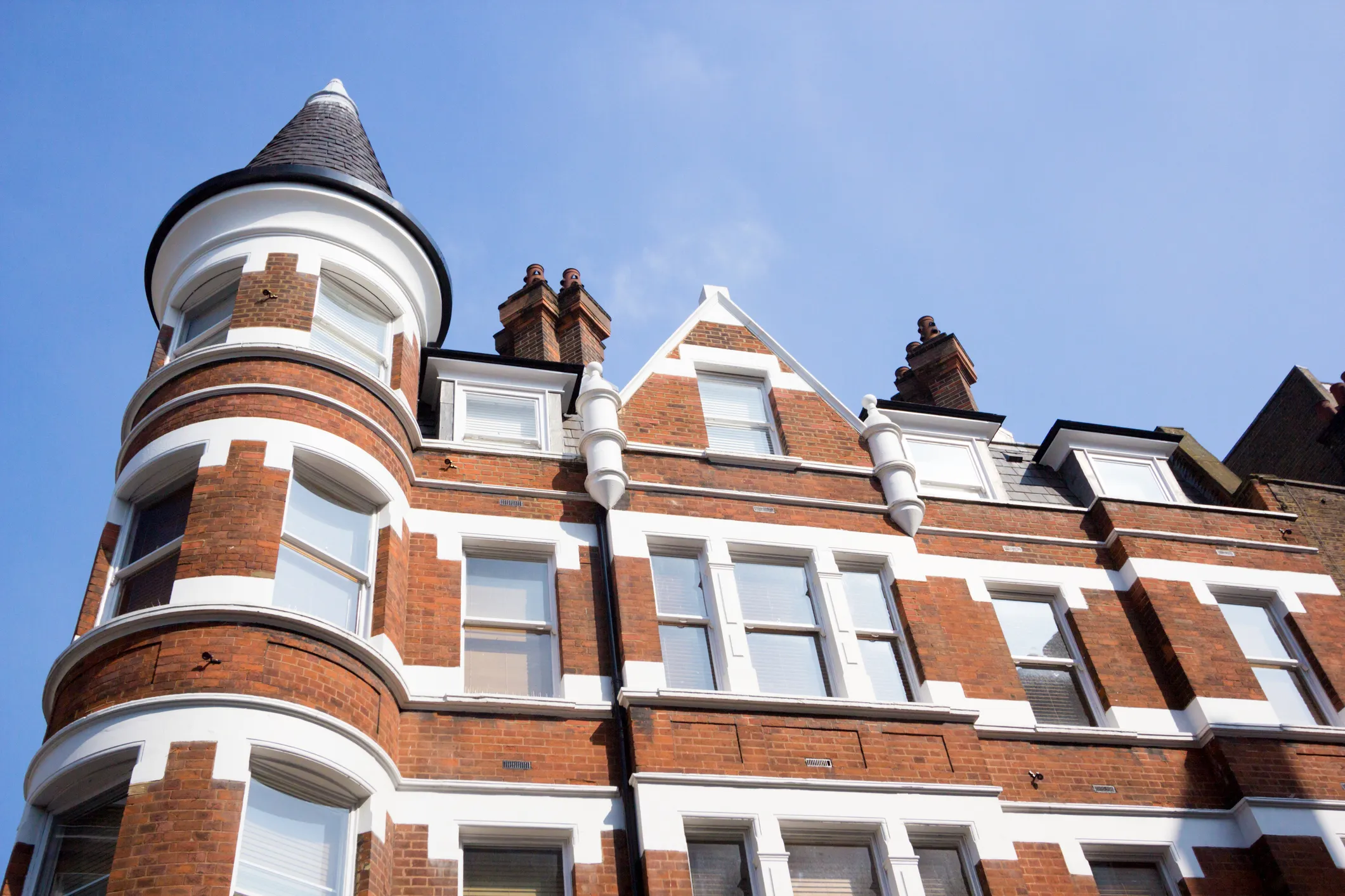 A street of classic London period houses converted into rental properties