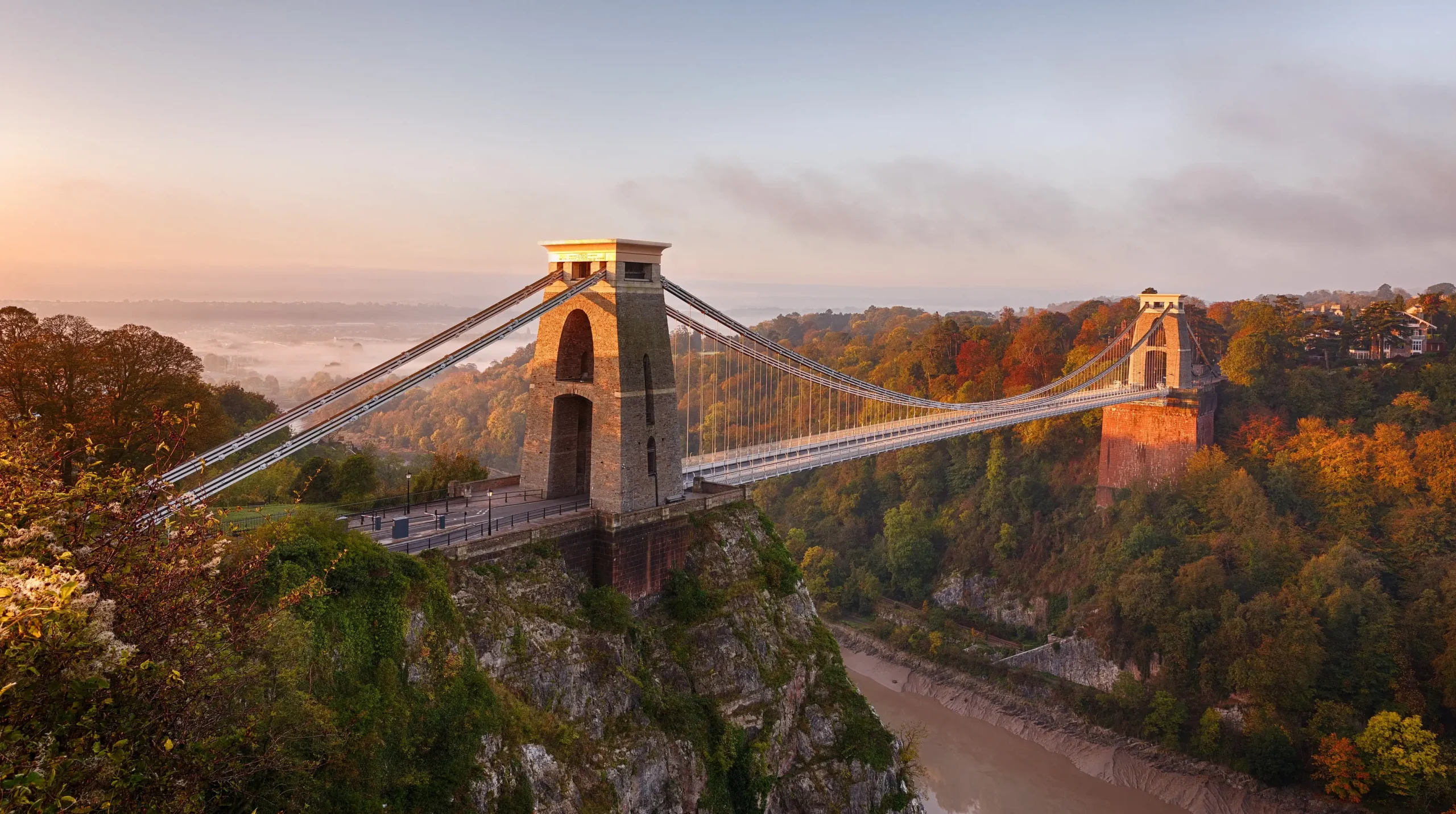 The Clifton Suspension Bridge in Bristol at autumn sunset