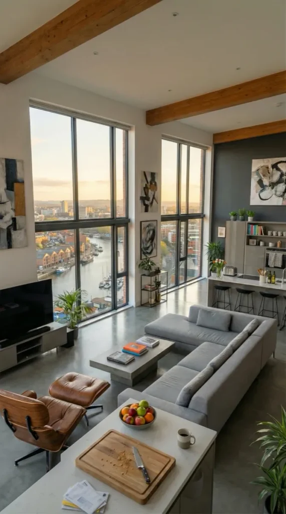 Modern flat in Bristol with floor to ceiling windows and city views